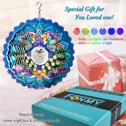 Solar Wind Spinner Mandala Peacock Christmas Decoration Worth Gift 3D Stainle... - Picture 2 of 6