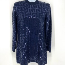St. John Evening Geometric Greek Key Pattern Navy Sequin Long Sleeved Dress 8