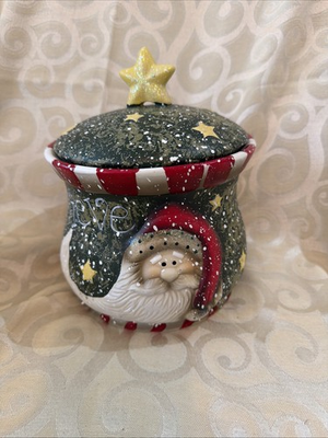 #ad Ceramic COOKIE JAR Believe Santa With Northern Star Painted On Top 8quot; x 6quot; $16.50