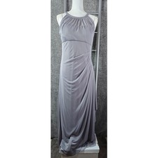 Davids Bridal Gray Halter Neck Ruched Draped Maxi Formal Gown Dress 10