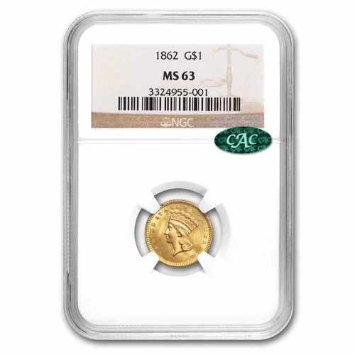 1862 $1 Indian Head Gold MS-63 NGC CAC