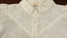 VTG Jeri Bee Lace Blouse Top White Square Dance Button Up Collared Womens Medium