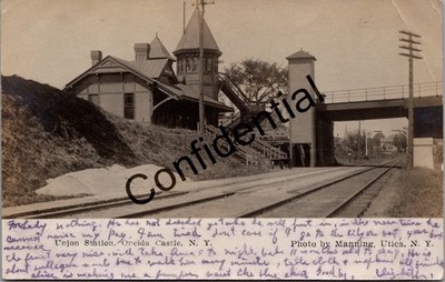 Real Photo Railway Interurban Trolley Station ONEIDA CASTLE NY Train RPPC V187