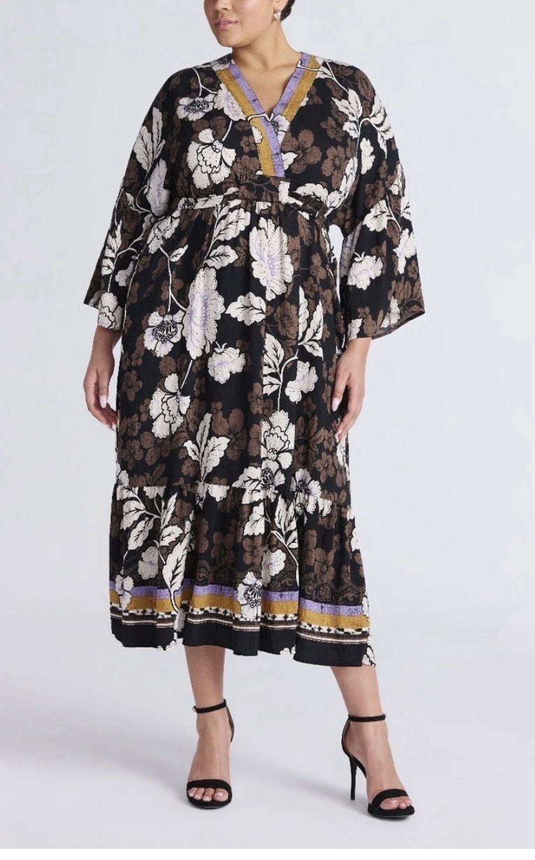 Sofia Jeans By Sofia Vergara Floral V-neck Kimono Sleeve Tie Back Dress XL