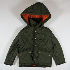 Polo Ralph Lauren Kids 4 Boys Water Repellent Hood Barn Jacket Quilt Green Olive