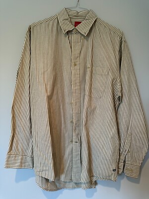 Arrow Men's Brown Striped Button Down Oxford Shirt in Size Large