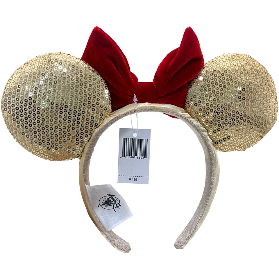 DisneyParks Rojo Fiesta Limitada Minnie Mouse Lazo Lentejuelas Doradas Orejas Diadema Orejas Foto 2 de 4