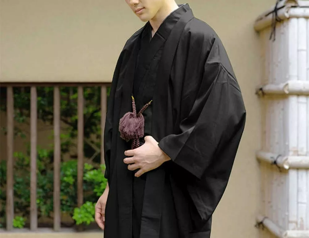 Giapponese Uomo Kimono Haori Cappotto Giacca Set Nero Lavabili Con  Tracciamento