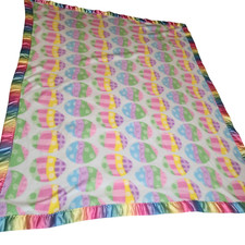 Vintage Easter Egg Fleece Baby Blanket Rainbow Pastel Colors Satin Trim 60x50