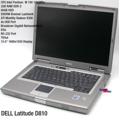 Dell Latitude D810 Notebook Laptop Windows XP RS-232 DVDRW 2GB