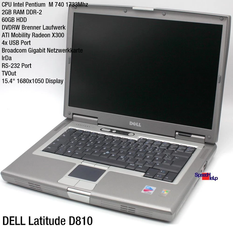 Dell Latitude D810 Notebook Laptop Windows XP RS-232 DVDRW 2GB 60GB 1680x1050 - Image 2 of 4
