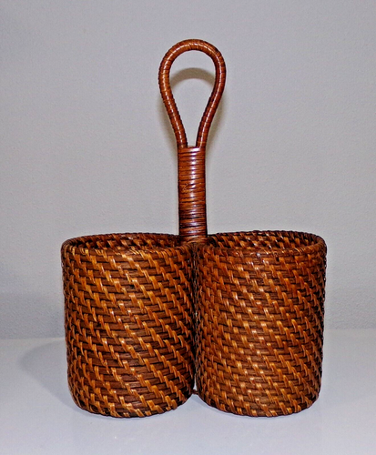 Wicker Basket Double Champagne Wine Bottle Caddy Holder with Handle