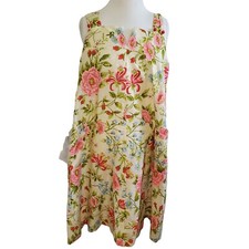 Vintage 70s M/L Floral Casual House Dress Cream Pink Flowers Pockets Unionmade