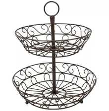 New 2-Tier Bronze Sorbus Countertop Fruit Basket Holder & Decorative Bowl Stand