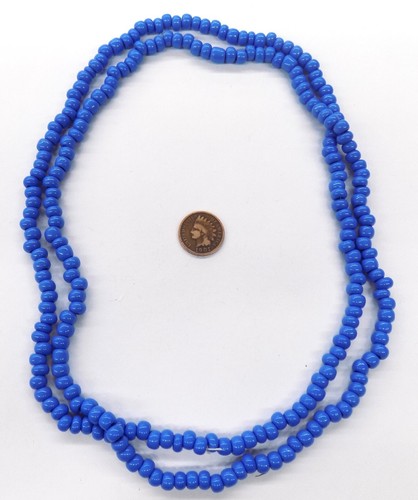 2 Strands Old Dark Cherokee Blue XL Pony African Trade Beads T4409 - Picture 2 of 2