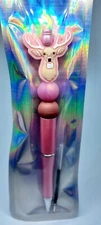 Pink Deer Head Beaded Pen Black Ink Refillable - Free Refill