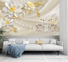 3D White Flower G1984 Wallpaper Wall Murals Removable Self-adhesive Honey