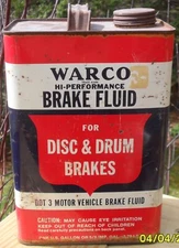 Vintage Warco Brake Fluid empty gallon Can