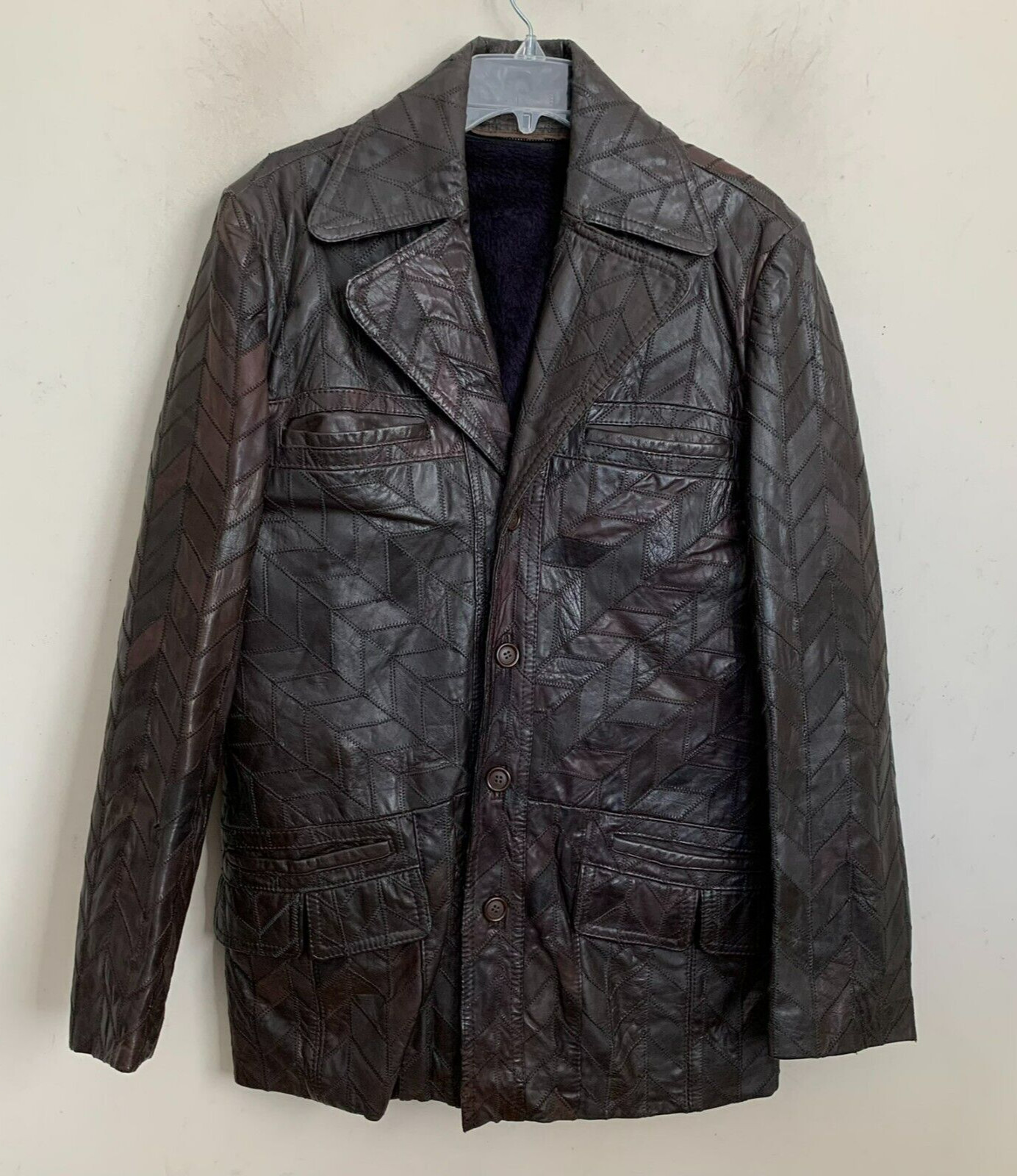 Unbranded Brown Leather Jacket Patch Design Pocke… - image 1