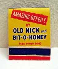 Old Nick & Bit O Honey Candy Bar Full Adv Match Book Universal Match Co St Louis