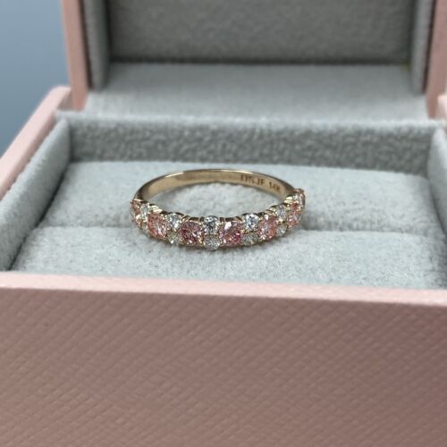 Bracelet de mariage demi-éternité diamant cultivé en laboratoire alterné rose et blanc 1 ct 14 carats - Photo 6 sur 8