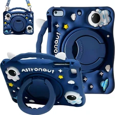 Silicone Cartoon Case For iPad A16 11th/10th Gen Rotating Kickstand with Strap