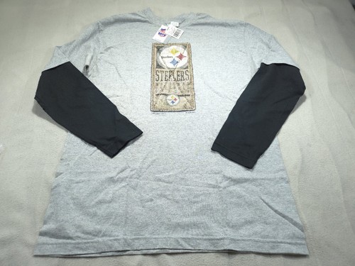 Vintage Pittsburgh Steelers Shirt Medium Gray Black Long Sleeve CSA Mens Y2K