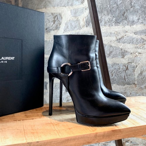 SAINT LAURENT Janice Uprząż Botki czarna skóra, włoski 36 UK 4