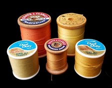  5 Vintage Wooden Spools Various YELLOW - ORANGE Thread Coats  Clarks, Belding