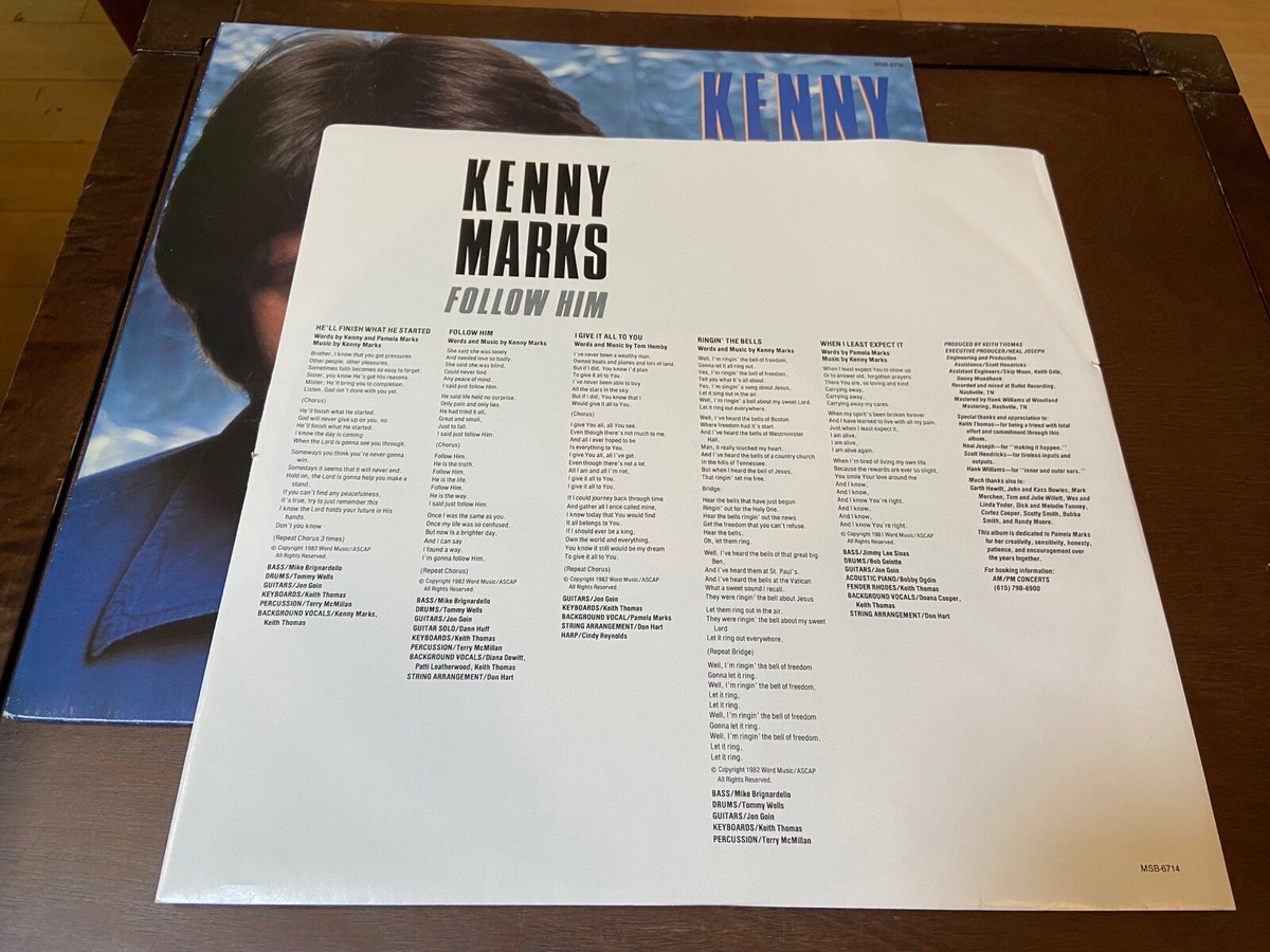 Kenny Marks~Follow Him~VG+ INNER SLEEVE~Christian Pop Rock LP~Xian
