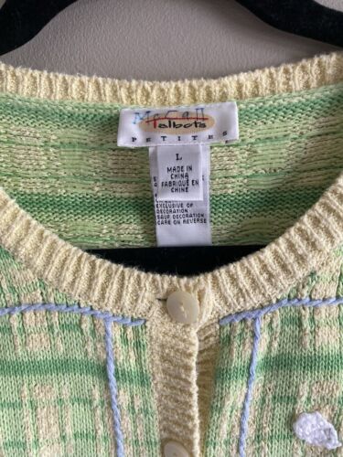 Talbot Strickjacke Damen LP grün gelb Gänseblümchen kariert bestickt Baumwolle Y2K - Bild 2 von 10