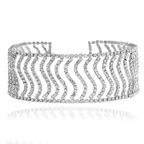 FULL DIAMOND CHUNKY CHOKER SILVER GOLD RHINESTONE STATEMENT NECK WRAP NECKLACE - Picture 7 of 8