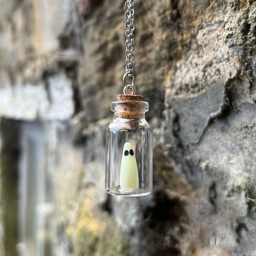 Ghost In A Bottle Glow In The Dark Pendant Necklace – Luminous Halloween Jewelry For Women & Men, Adopt A Ghost Novelty Necklace - View #5