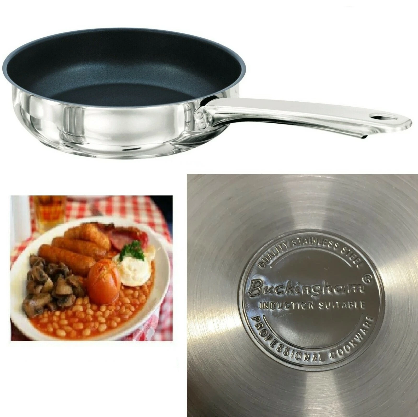24cm OR 28cm Buckingham Stainless Steel Frying Fry Pot Non Stick Deep Saute Pan