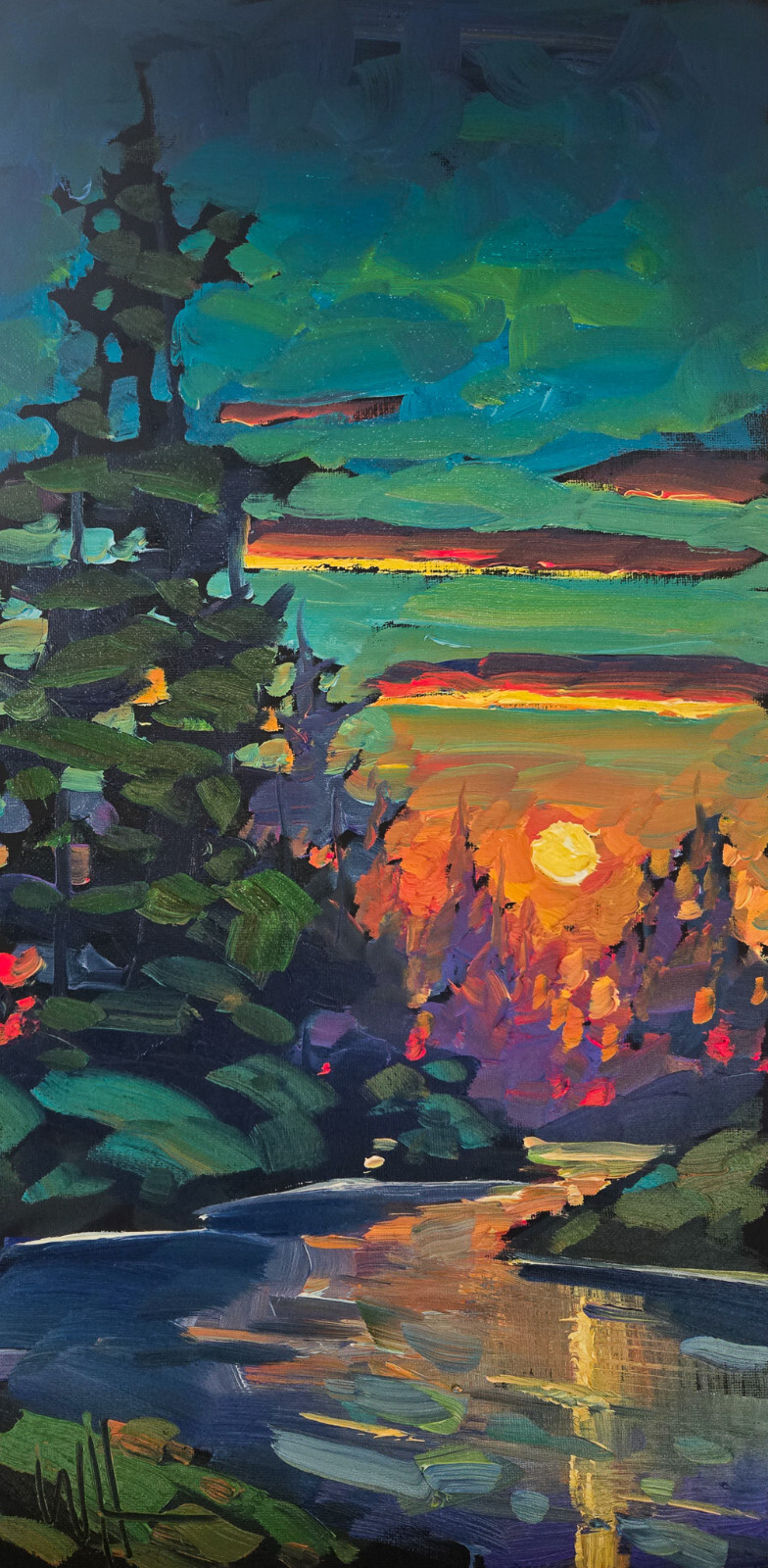 Forest Landscape Impressionism Painting Canvas Twilight Scene Hawkins Original