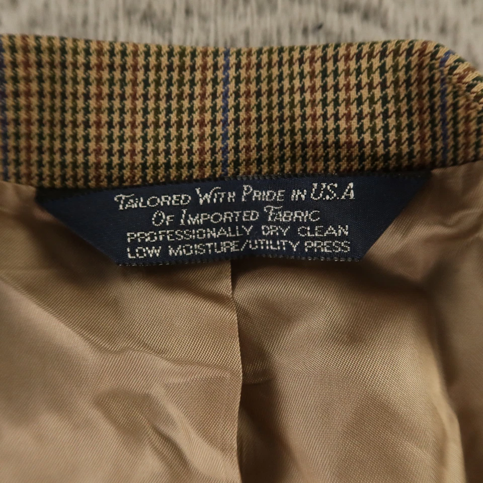VTG Gun Check Jacket L LT Beige Houndstooth 100% Wool Blazer Made in USA 44L - Image 3 of 4