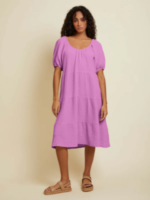 purple gauze dress Nation LTD Mindy Peasant Double Gauze Crinkle Pink/Purple Dress Size M