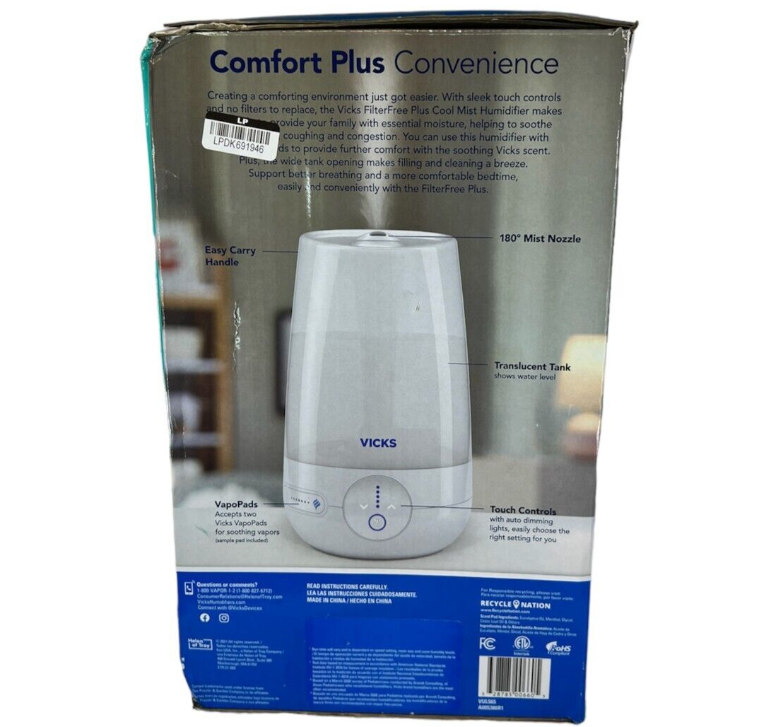 Vicks Filter Free Plus Cool Mist Ultrasonic Humidifier 1.2gal eBay