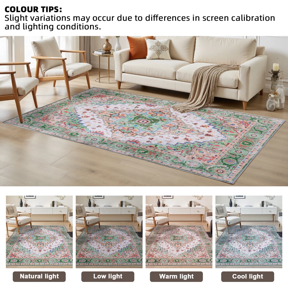 Alfombras boho para sala de estar lavables antideslizantes alfombras vintage para dormitorio comedor Foto 2 de 4