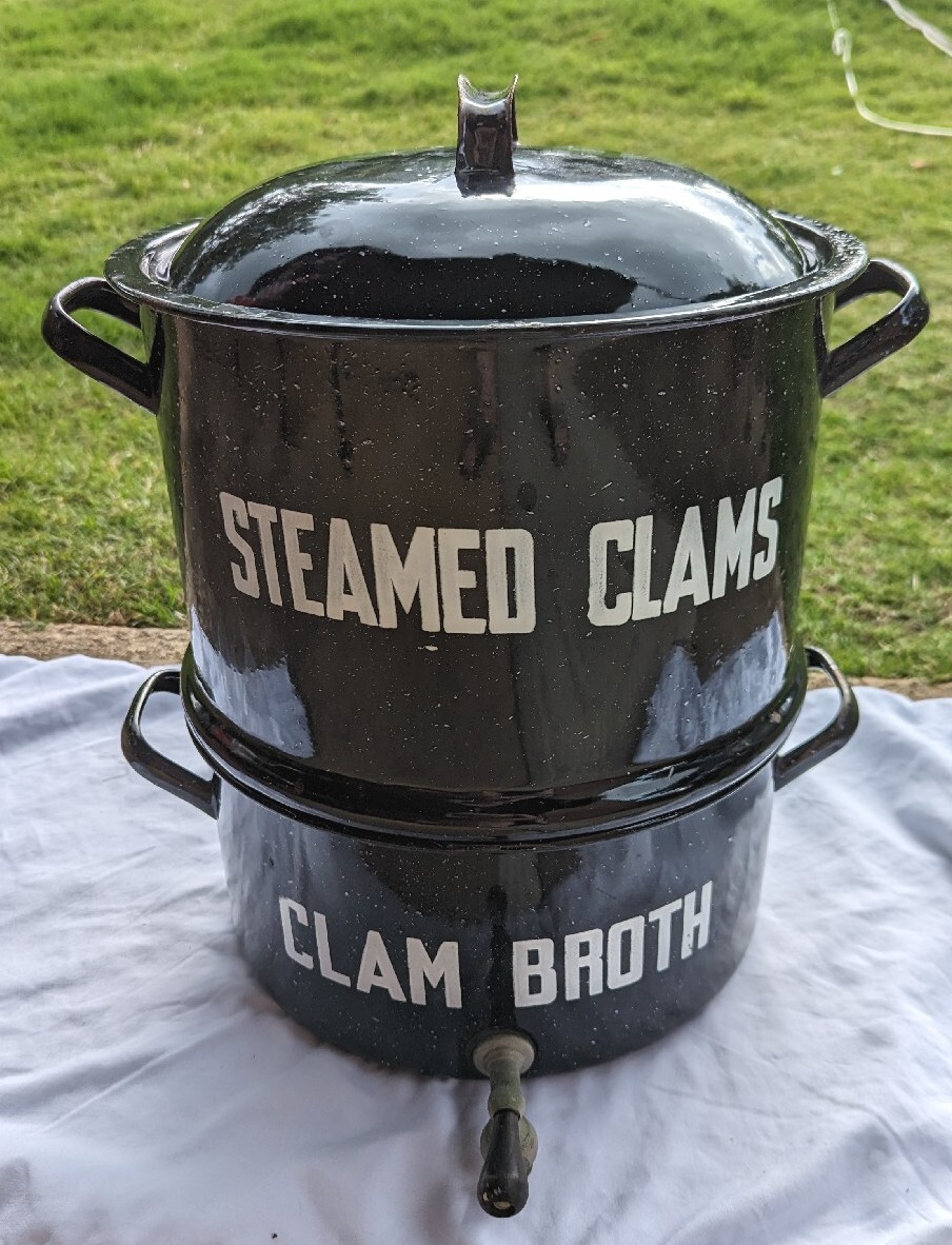 Clam Seafood Steamer Lobster Double Pot brass Broth Spigot Enamelware 15" Vtg eBay