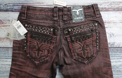 SKYLARK デニム / RAW / S NEW W/TAGS ROCK REVIVAL SKYLARK BIKER SZ 33W×31L SLIM RHINESTONE