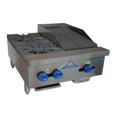 Comstock Castle 24'' Wide Two Burner Hot Plate & Radiant Charbroiler Combo