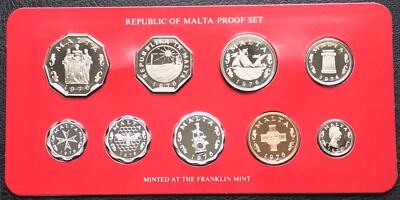 Malta 1976 Decimal Proof 9 Coin Collection Set by Franklin Mint