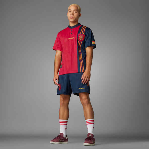 adidas Spain 1996 Home Mens Soccer Jersey Bold Red Asia-Fit adidas Spain 1996 Home Mens Soccer Jersey Bold Red Asia-Fit