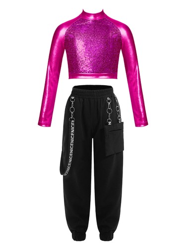 Girls Outfit 2 Piece Tracksuit Stage Performance Clothing Set Pocket Dancewear - Picture 44 of 84