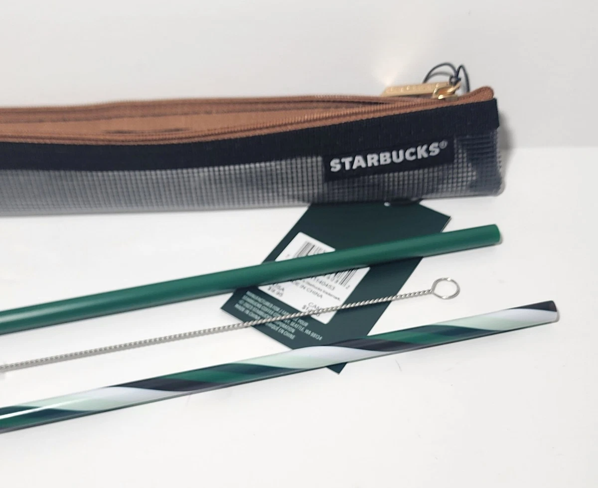 STARBUCKS Reusable Straws Brush Set w Mesh Bag 24oz Venti White Green Straws