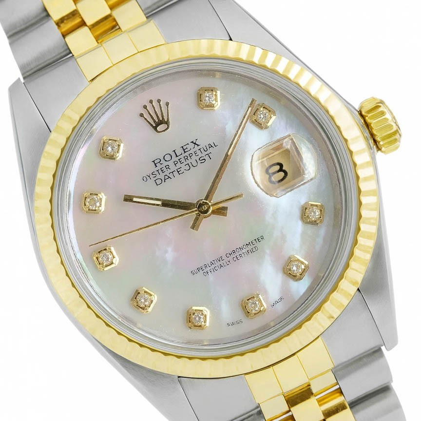 Rolex Mens Datejust Two-Tone Watch 36mm White Mop Diamond Dial