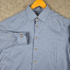 Eton Button Down Shirt Men Large Blue Micro Check Contemporary Fit Cotton Luxury