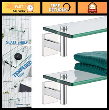 20-Inch Wall Mounted Floating Glass Shelves - Polished Stainless Steel, 2 Pack f
