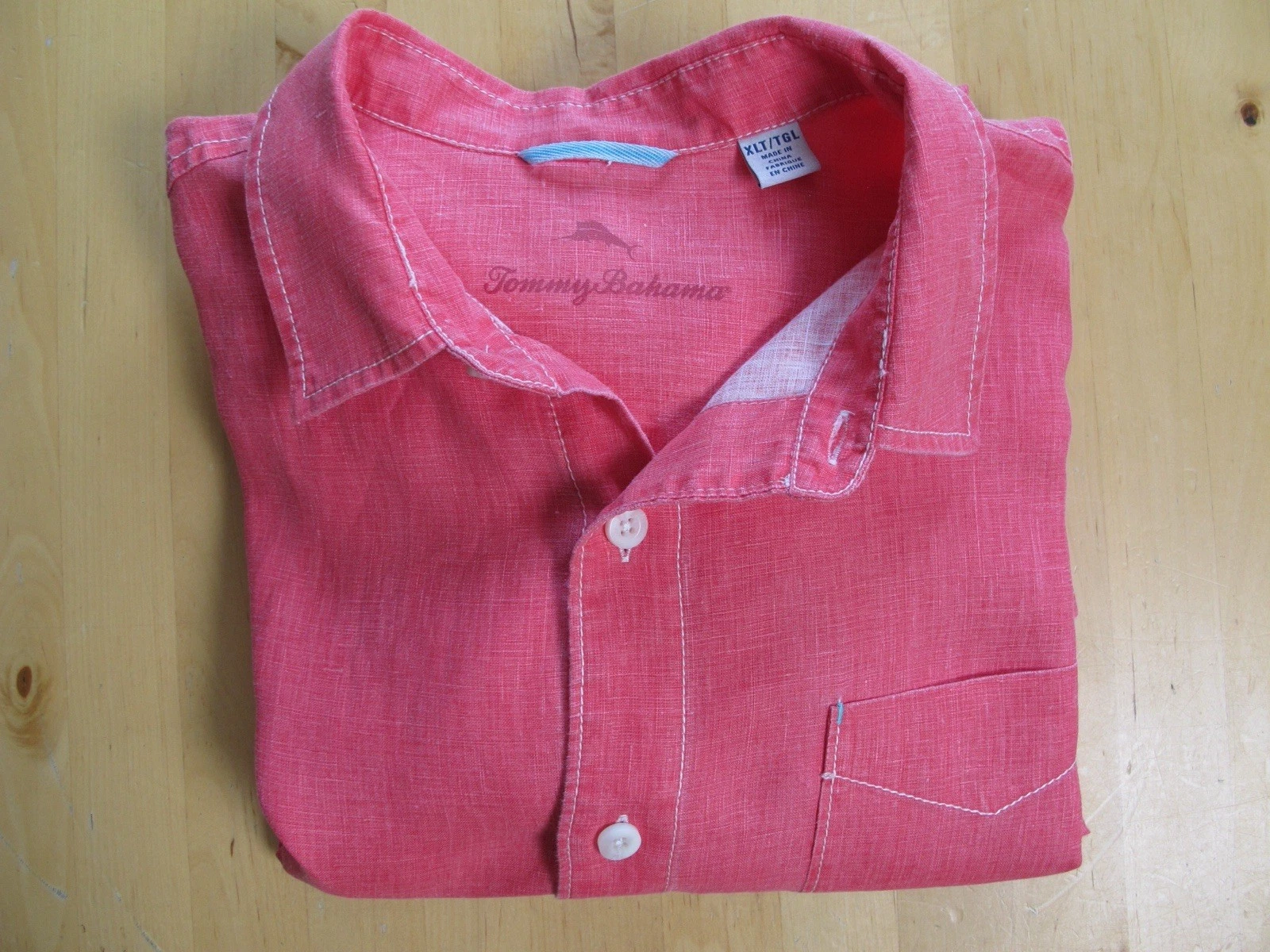 Tommy Bahama 100% Linen Long Sleeve Button Front Shirt Men's XL Salmon Pink